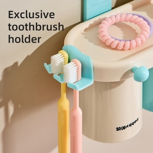 Support OEM Home Use 4/3/2-Person Family Plastic Continuous <b>Suction</b> Cup <b>Toothbrush</b> Cup Wall-mounted Toothpaste <b>Holder</b> - Product Image 4