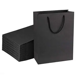 Custom Soy Ink Private Logo Printed Black Big Personalized Luxury Shopping Tote Gift Premium Paper Bags With Handle
