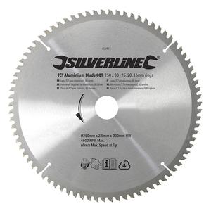 Silverline TCT Aluminium Blade 80T 250 <b>x</b> 30 - <b>25</b>, <b>20</b>, 16mm Rings - Product Image 1