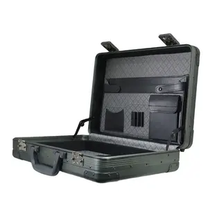 Durable All Black Aluminum Tool Box men Briefcase Carrying Case for Laptop/computer/notebook