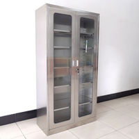 Armoire à instruments médicaux moderne en acier inoxydable 304 sur mesure, 4 étagères réglables, fenêtres en verre pour hôpital, école, laboratoire