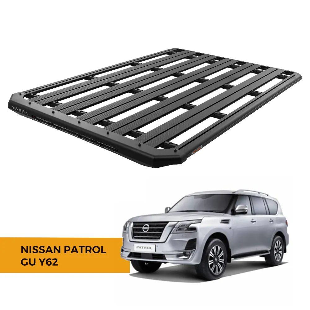 SAN HIMA 4WD 4X4 Autodach-Top-Gepäckregal Aluminium-Plattform-Rack eingebautes 28-Zoll-LED-Lichtstück für Nissan Patrol GU Y62