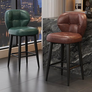 Sgabelli da Bar Girevoli in Pelle con Schienale Alto, Design Nordico di Lusso Moderno <span class=keywords><strong>per</strong></span> Uso Domestico, Bancone e Isola <span class=keywords><strong>Cucina</strong></span> - Product Image 1