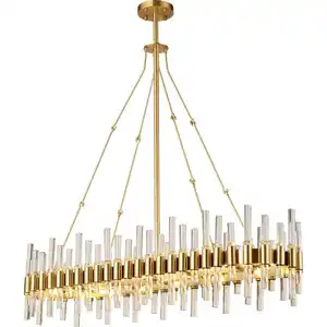 Brass solid chandelier Rectangle crystal chandelier American Crystal chandelier Modern dining room table