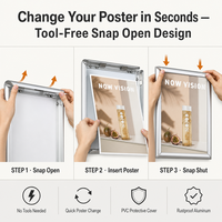 Bingkai Poster Aluminium Snap Frame Bukaan Depan A1 A2 A3 A4 Bingkai Foto Tempel Dinding Custom OEM ODM