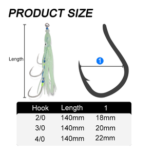 Custom Soft Silicone Squid Assist <span class=keywords><strong>Hook</strong></span> 2/0 <span class=keywords><strong>3</strong></span>/0 4/0 5/0 Luminous Polvo Squid Saia <span class=keywords><strong>3</strong></span> Ganchos Jigging Rig Assist Ganchos - Product Image 2