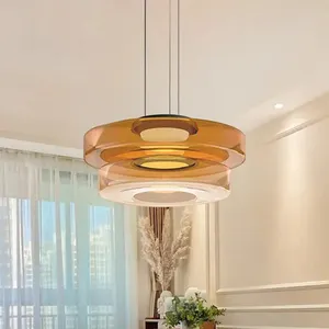 创意多层烟灰缸造型吊灯棕色圆柱形玻璃吊灯北欧艺术设计吊灯