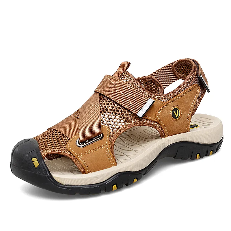 Sandales d'été en cuir véritable fait à la main pour hommes, chaussures de Sport et de randonnée