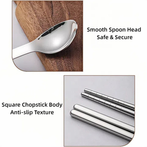 <span class=keywords><strong>QZQ</strong></span> pique-nique argenterie 2 pièces cuillère et baguettes en acier inoxydable couverts Portable ensemble de couverts avec boîte de couleur - Product Image 3