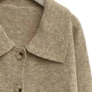 Cardigan en maille texturée pour femme, col à revers, couleur kaki uni, boutonnage frontal, poignets et ourlet côtelés, coupe ample, style décontracté - Product Image 4
