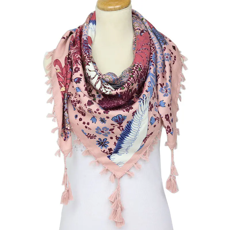 110*110CM Manufacturer dress accessory shoulder shawl muffler floral print women viscose square wholesale russian scarfs