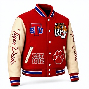 Chaqueta Varsity Roja Personalizada con Parches de Chenilla, Bordado y Mangas de Cuero en Contraste - Product Image 3
