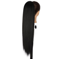 Queue de cheval synthétique résistante à la chaleur, noire naturelle, avec cordon de serrage, pour femmes et filles, 26 pouces, extensions de cheveux lisses Yaki