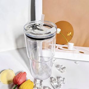 Vaso de Plástico de Doble Pared de 40 oz con Asa, Moderno, para Desayuno, Zumo, Bebida Matutina - Product Image 1
