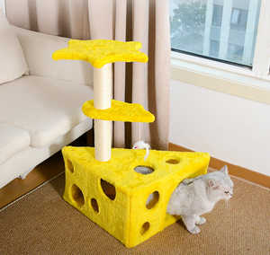 Mobilier griffoir pour animaux de compagnie en sisal, design tour en forme de fromage, tissu amovible lavable en machine - Product Image 2