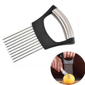 Ergonomic Durable Food Grade Stainless Steel Food Slice Assistant Onion Holder Slicer Cutter