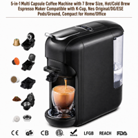 Machine à expresso multifonctionnelle 5 en 1, cafetière chaude et froide compatible avec plusieurs capsules et café moulu