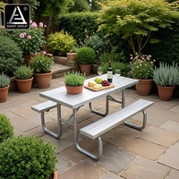 Banc de jardin extérieur en aluminium pour usage commun, table de camping imperméable, table de salle à manger en aluminium pour patio, ensemble table et chaises de pique-nique pour parc
