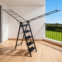 Porte-vêtements métallique robuste en acier au carbone noir, type échelle, à 5 niveaux, avec larges fentes antidérapantes, pour les foyers, les supermarchés et les gymnases