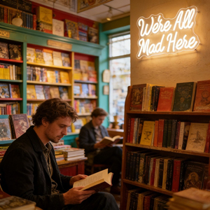 Insegna LED al Neon 'We're All Mad Here' Luce Bianca Calda a Tema Alice nel Paese delle Meraviglie per Decorazione Camera da Letto e Bar - Product Image 3