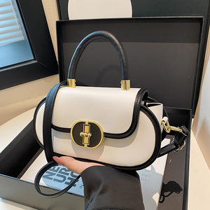 <span class=keywords><strong>Bolso</strong></span> de Mano Moderno Estilo Preppy |   <span class=keywords><strong>Bolso</strong></span> <span class=keywords><strong>Bandolera</strong></span> Retro de Color Contrastante con Cierre <span class=keywords><strong>Dorado</strong></span>, Asa Superior y Correa para el Hombro para Uso Diario - Product Image 1