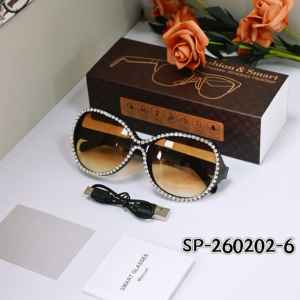 Lunettes de soleil Bluetooth tendance avec diamants, lunettes audio intelligentes pour femmes, protection UV, lunettes de soleil musicales sans fil avec décor en strass - Product Image 4