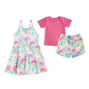 Tenues pour enfants personnalisées, style boutique décontracté, thème Plage et Récif de coco, nouveaux designs, respirantes, en coton et élasthanne, comprenant shorts et robes, pour printemps et automne - Product Image 4