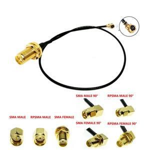 Enchufe macho RP SMA de fábrica/conector hembra 90 grados <span class=keywords><strong>Cable</strong></span> de extensión de antena WIFI 1,13mm RF Coaxial Pigtail para enrutador 3G 4G cobre - Product Image 1