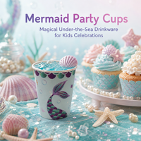 Gobelets jetables en gros, motif écailles de tortue violette et turquoise, thème océan, pour fête d'anniversaire d'enfants