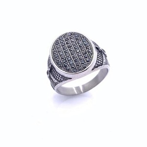 Bague pour homme en acier inoxydable avec pierre noire, design rond, bijou de mode, cadeau - Product Image 1