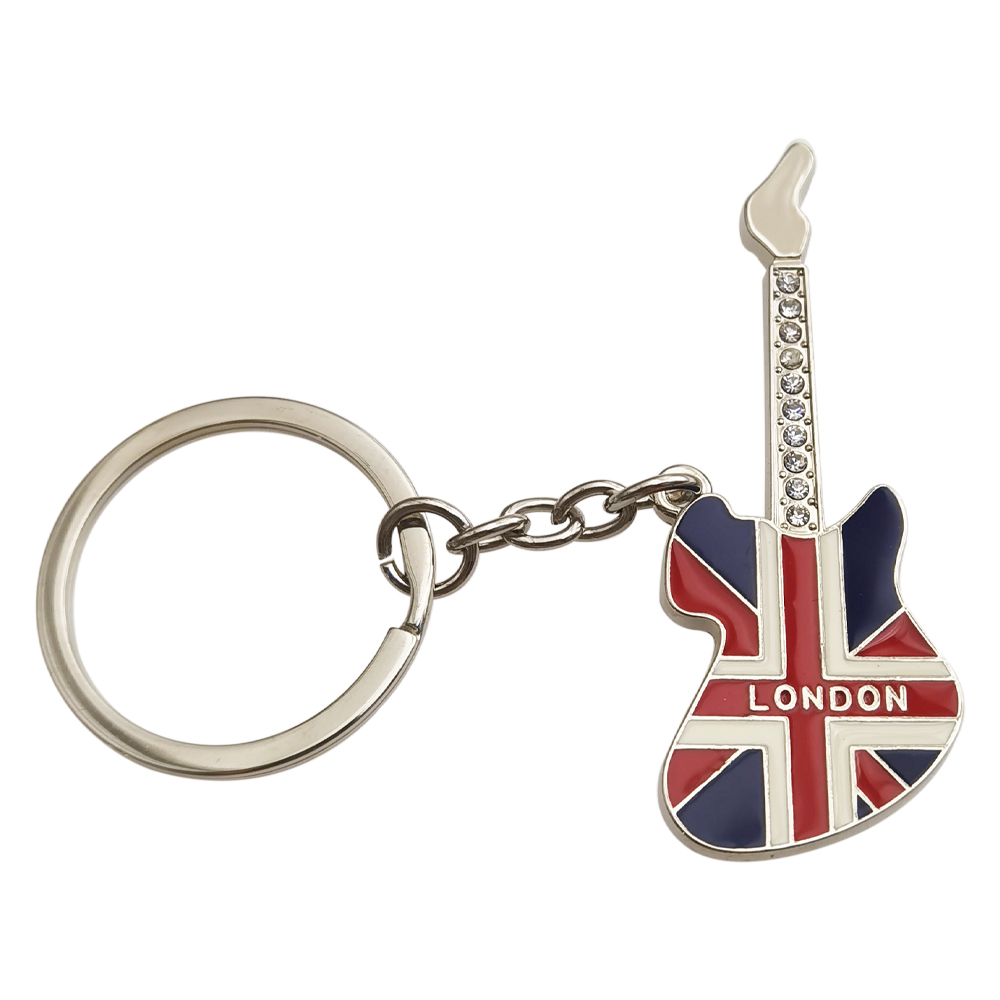 Vintage hatıra hediye telefon kulübesi İngiliz minyatür londra anahtarlık Diecast promosyon Metal 3D MINI gitar şekilli anahtarlık