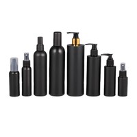 Flacon pompe en PEHD noir haut de gamme pour cosmétiques (lotion/shampoing) avec surface givrée, emballage en boîte, sérigraphie, pour soins de la peau