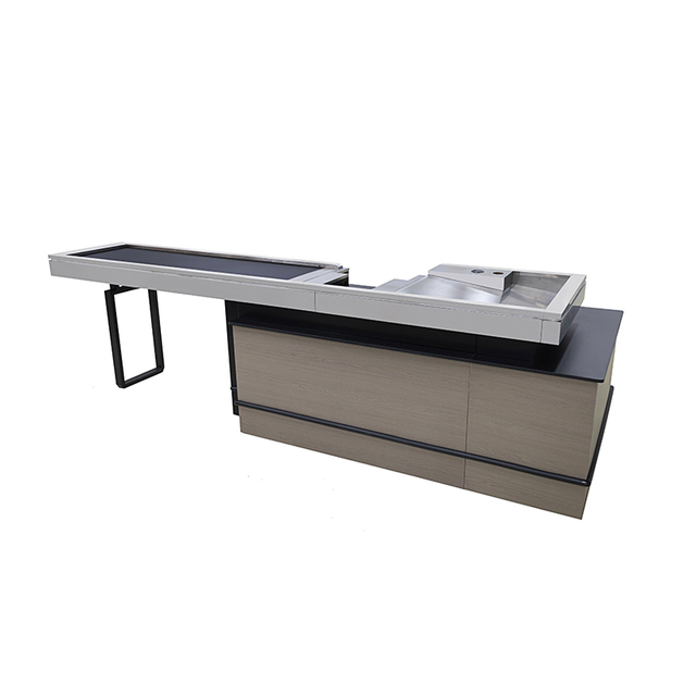 Fast Auto Cashier Counter Stainless Steel Electric Cash Register Supermarket Checkout Counter With Conveyor Belt