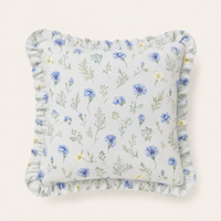 Housse de coussin en coton 100% à volants, imprimé botanique bleu bleuet, pour la décoration de chambre à coucher, vente en gros