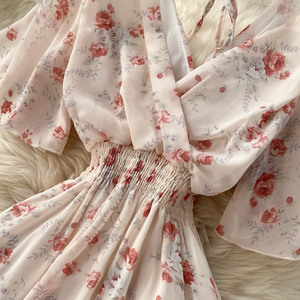 Abbondante modello stili signore estate <span class=keywords><strong>abito</strong></span> floreale manica corta svasata Backless elastico in vita doppio strato vestito Casual - Product Image 4
