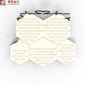 Exhibidor de Joyería Hexagonal Romántico de Color Marfil, de Lujo, Personalizable, Combinado, Acrílico, Cuero PU, Ecológico - Product Image 4