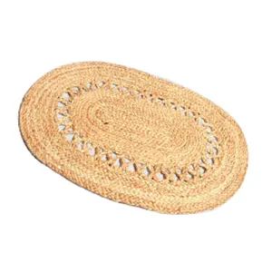 Oval Shaped Hand Tufted Jute Braided Both Side Usable Floor Carpet For Home Decoration