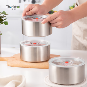 Thankhot dapat digunakan kembali dinding ganda 304 baja nirkarat wadah penyimpanan makanan mengatur & mengatur wadah segel vakum daging sembuh - Product Image 3