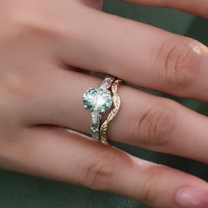 ヴィンテージ刻印10kゴールドリングセット2.5カラットオーバルターコイズモアッサナイトウェディングリングソリッドゴールドウェディングバンドレディースジュエリー - Product Image 3