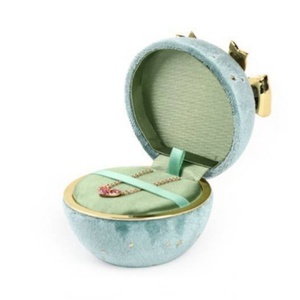 Custom Christmas Velvet Jewelry Packaging <b>Box</b> for Wedding Rings <b>Earrings</b> Pendants Round with Bow - Product Image 3