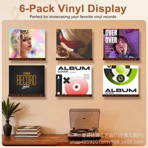 Wooden <b>Wall</b> Mounted Record Rack Brown 1 Layer Storage For <b>Vinyl</b> CDs Books Living Room Display Shelf - Product Image 5