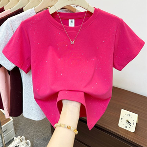 T-shirt da <span class=keywords><strong>donna</strong></span> RUICHI in cotone elasticizzato a costine 230GSM, <span class=keywords><strong>con</strong></span> glitter a stella lucidi, spalle regolari, estiva, multicolore, a maniche corte - Product Image 3