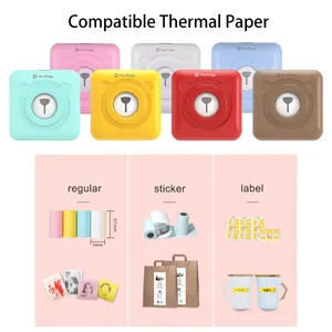 Imprimante photo portable miniature <span class=keywords><strong>Peripage</strong></span> <span class=keywords><strong>A6</strong></span> HD 304 DPI noir et blanc 2 pouces, imprimante thermique de poche pour étiquettes et notes, papiers d'impression - Product Image 5