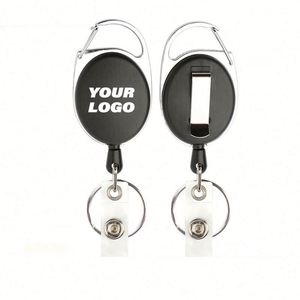Wholesale Retractable Carabiner Badge Reel Ellipse <b>ID</b> Card Badge <b>Holder</b> Keychain - Product Image 1