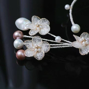 14K Gold Filled Floral Choker Necklace, Italian Lace Craft Handmade Necklace With Natural Edison Pearl - Product Image 3