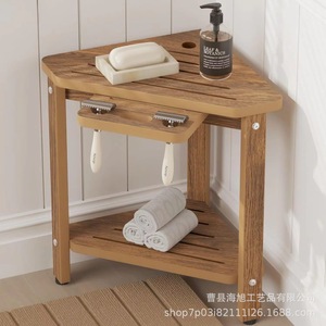 Estante de baño de doble capa para almacenamiento en esquina, de madera maciza, 17.7 pulgadas, independiente, para productos de baño - Product Image 5