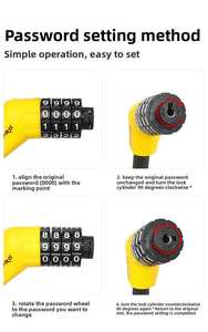 Verrou à câble en acier à combinaison <span class=keywords><strong>antivol</strong></span> à 4 chiffres, double tête, menottes, verrou pour scooter électrique avec support pour vélo électrique - Product Image 6