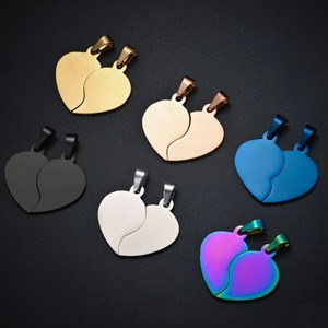Lot de 2 breloques cœur brisé en acier inoxydable poli, 6 couleurs, pour la fabrication de bijoux et colliers DIY, idéal pour les couples - Product Image 2