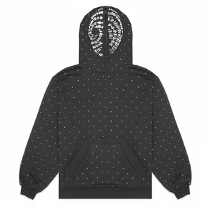 Sudaderas con capucha de cara completa vintage, Sudadera con capucha con cremallera de algodón pesado de gran tamaño con logotipo estampado de diamantes de imitación personalizado - Product Image 1