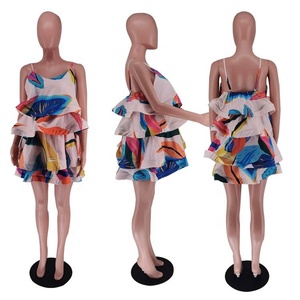 <span class=keywords><strong>Ropa</strong></span> para Mujer Estilo Europeo y Americano, Vestido con Tirantes y Estampado de Espina de Pescado, en Capas, de Plástico, Gran Venta - Product Image 2
